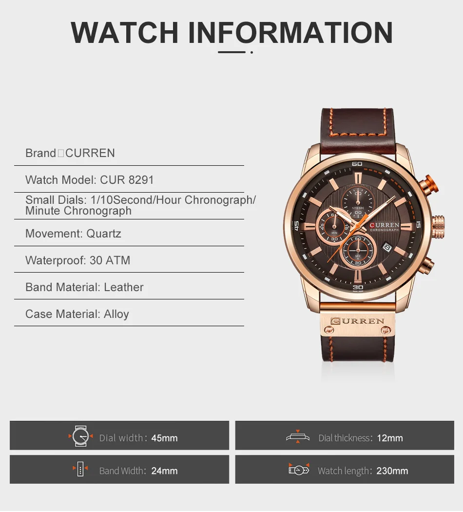 CURREN – montre de sport en cuir pour homme, chronographe, à Quartz, style militaire