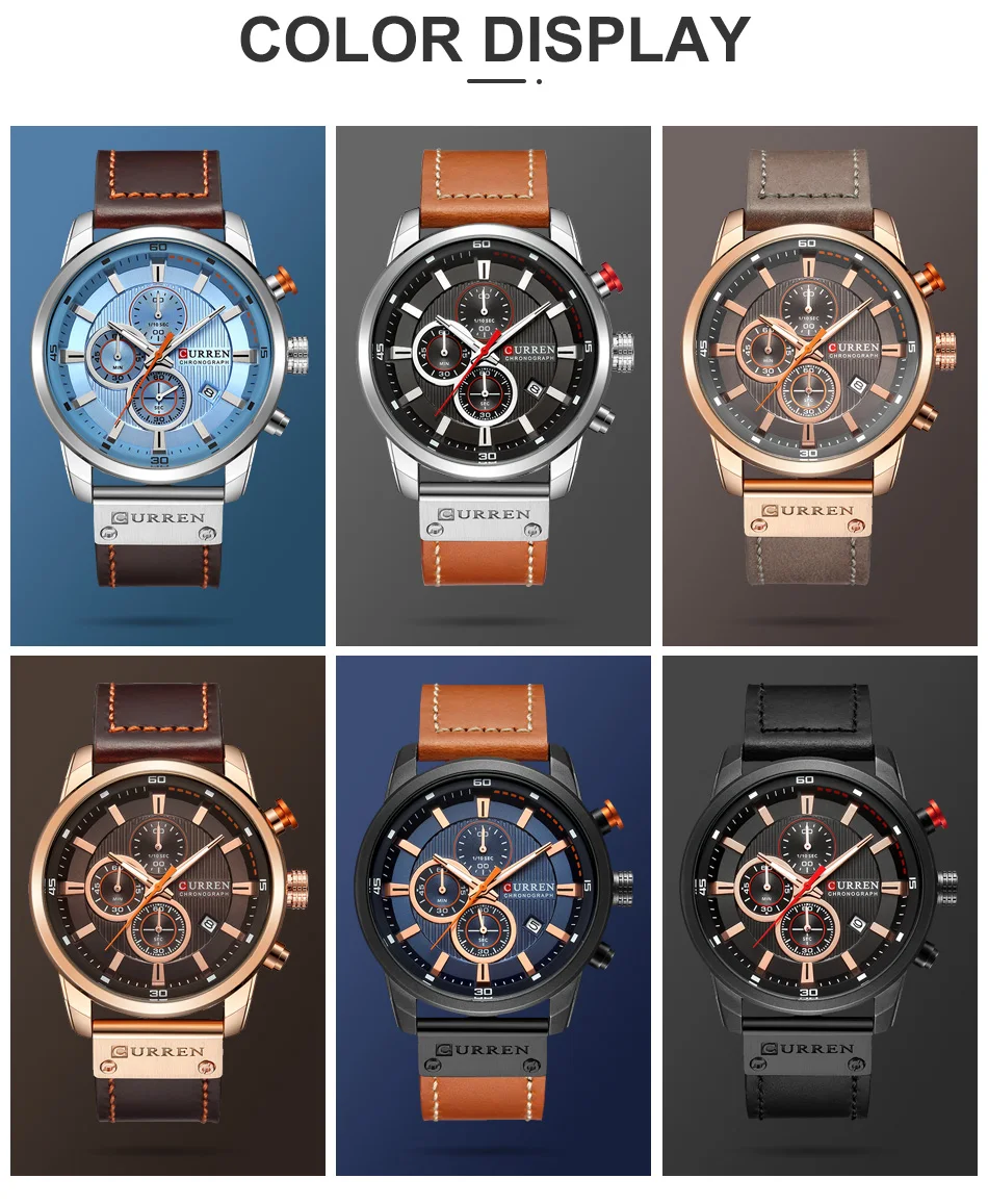 CURREN – montre de sport en cuir pour homme, chronographe, à Quartz, style militaire
