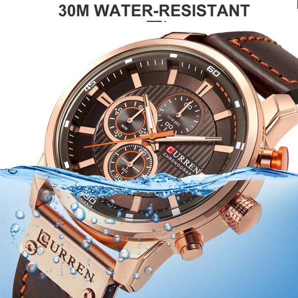 CURREN – montre de sport en cuir pour homme, chronographe, à Quartz, style militaire – Image 5