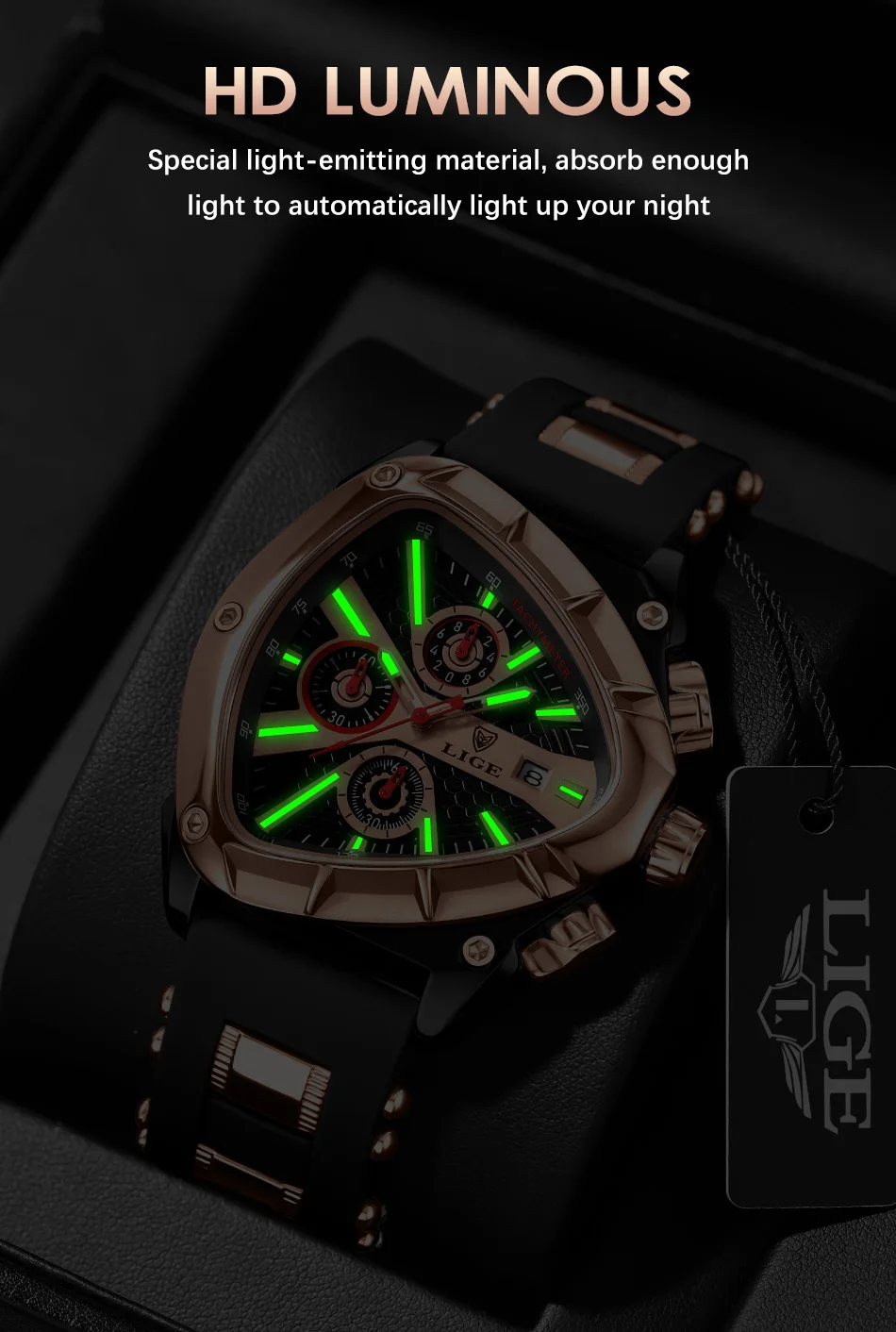 LIGE-Montre-bracelet militaire étanche pour homme, chronographe triangle, montres de sport de l'armée, horloge à quartz de luxe, mode