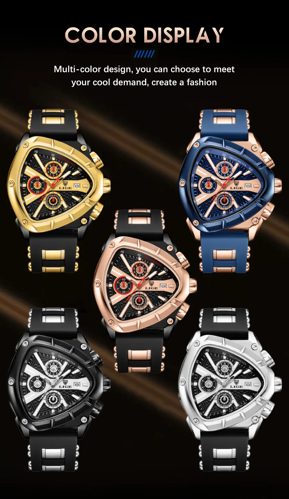 LIGE-Montre-bracelet militaire étanche pour homme, chronographe triangle, montres de sport de l'armée, horloge à quartz de luxe, mode