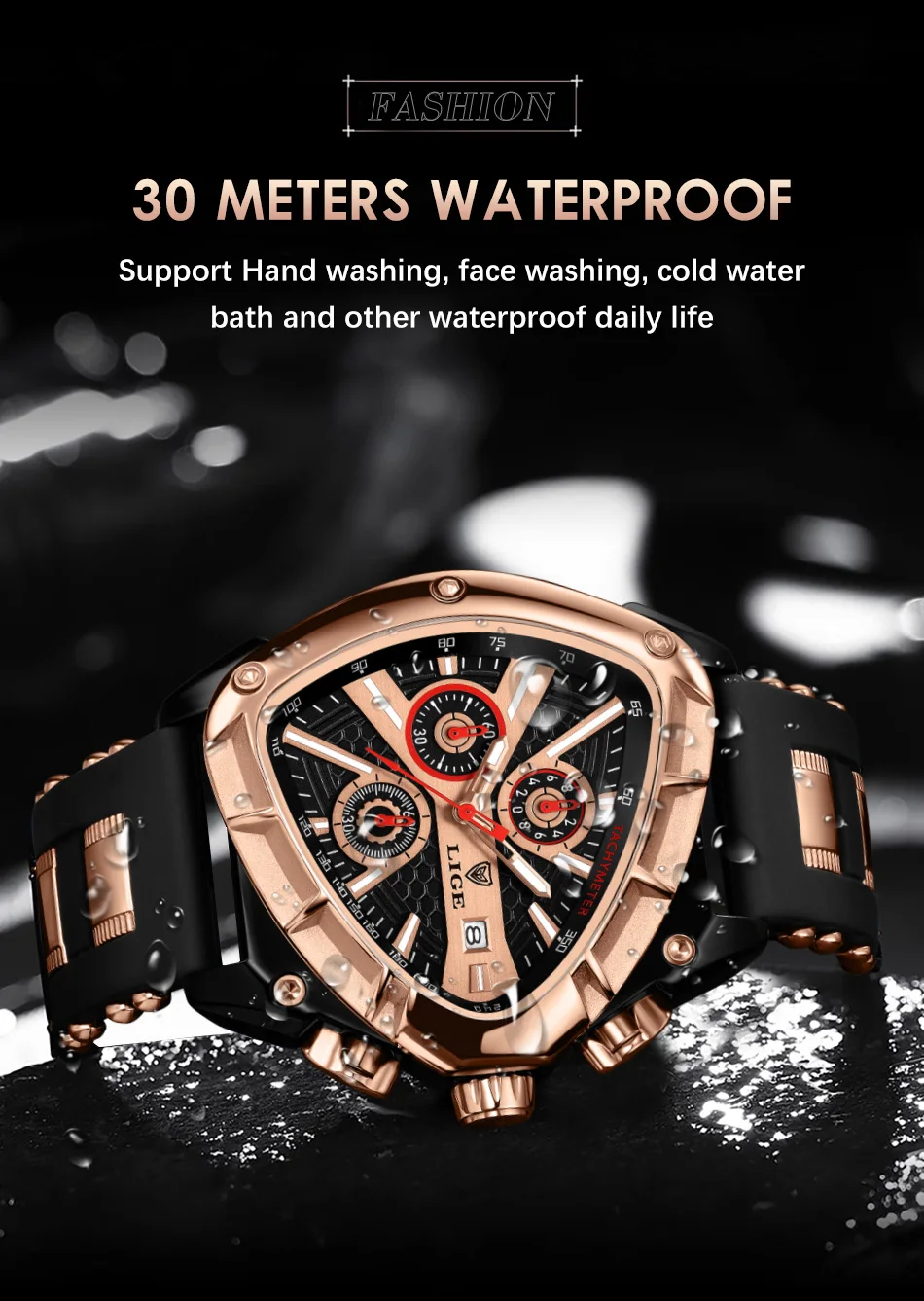 LIGE-Montre-bracelet militaire étanche pour homme, chronographe triangle, montres de sport de l'armée, horloge à quartz de luxe, mode