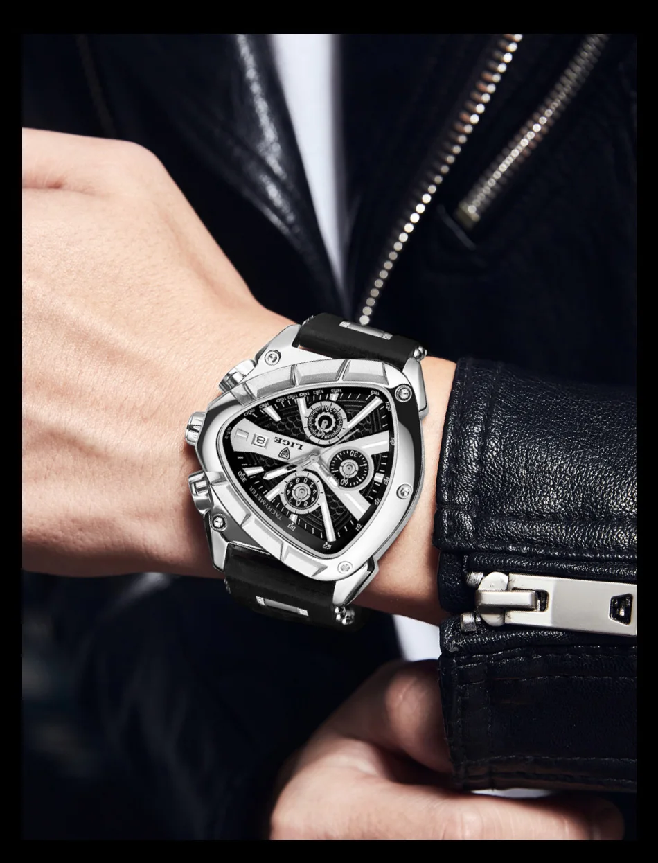 LIGE-Montre-bracelet militaire étanche pour homme, chronographe triangle, montres de sport de l'armée, horloge à quartz de luxe, mode
