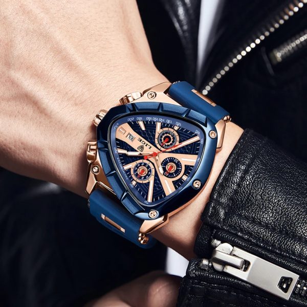 LIGE-Montre-bracelet militaire étanche pour homme, chronographe triangle, montres de sport de l'armée, horloge à quartz de luxe, mode – Image 5