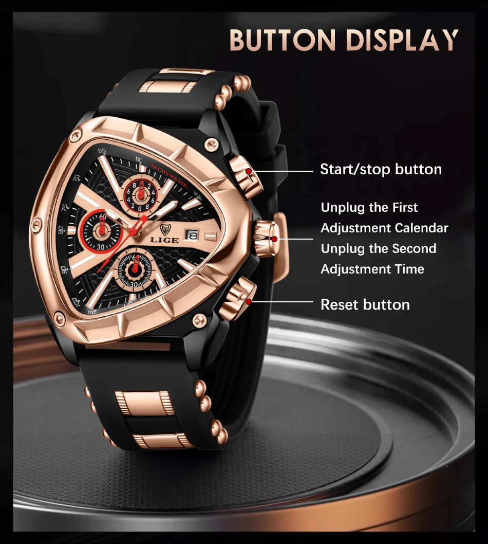 LIGE-Montre-bracelet militaire étanche pour homme, chronographe triangle, montres de sport de l'armée, horloge à quartz de luxe, mode