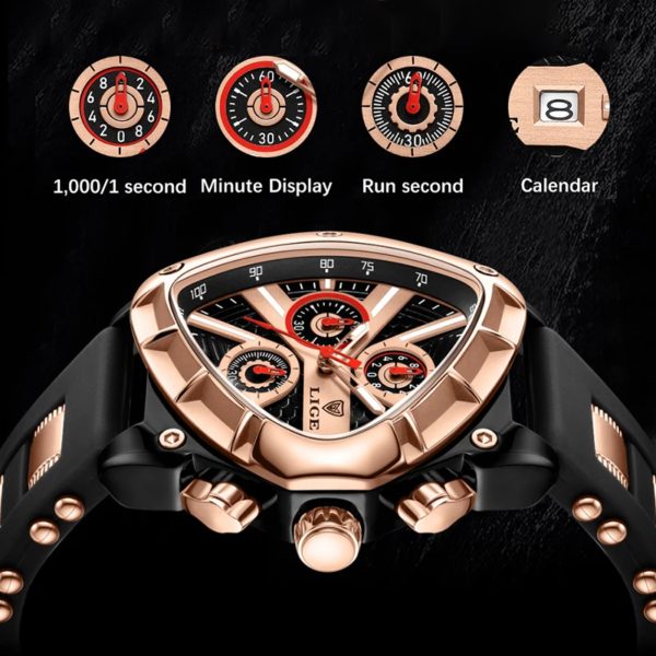 LIGE-Montre-bracelet militaire étanche pour homme, chronographe triangle, montres de sport de l'armée, horloge à quartz de luxe, mode – Image 6