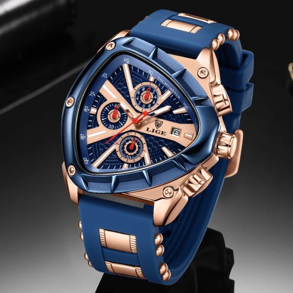 LIGE-Montre-bracelet militaire étanche pour homme, chronographe triangle, montres de sport de l'armée, horloge à quartz de luxe, mode – Image 3