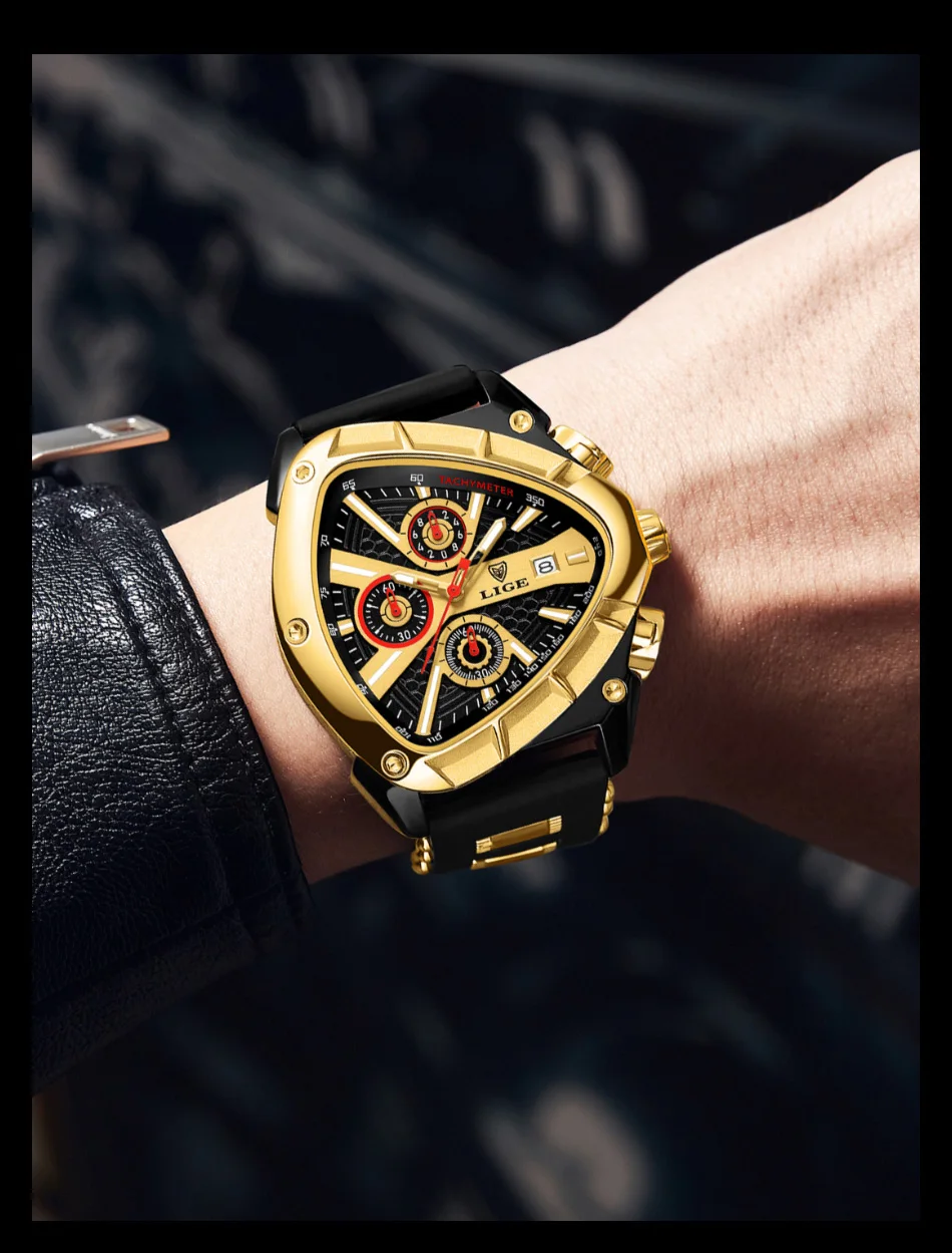 LIGE-Montre-bracelet militaire étanche pour homme, chronographe triangle, montres de sport de l'armée, horloge à quartz de luxe, mode