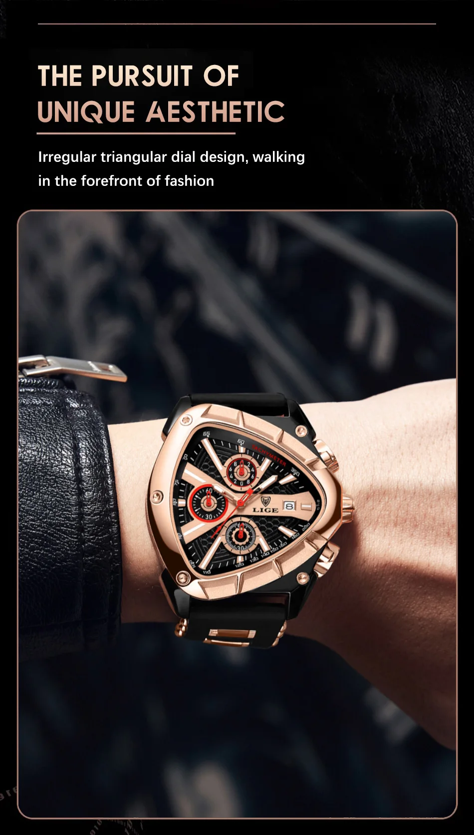 LIGE-Montre-bracelet militaire étanche pour homme, chronographe triangle, montres de sport de l'armée, horloge à quartz de luxe, mode