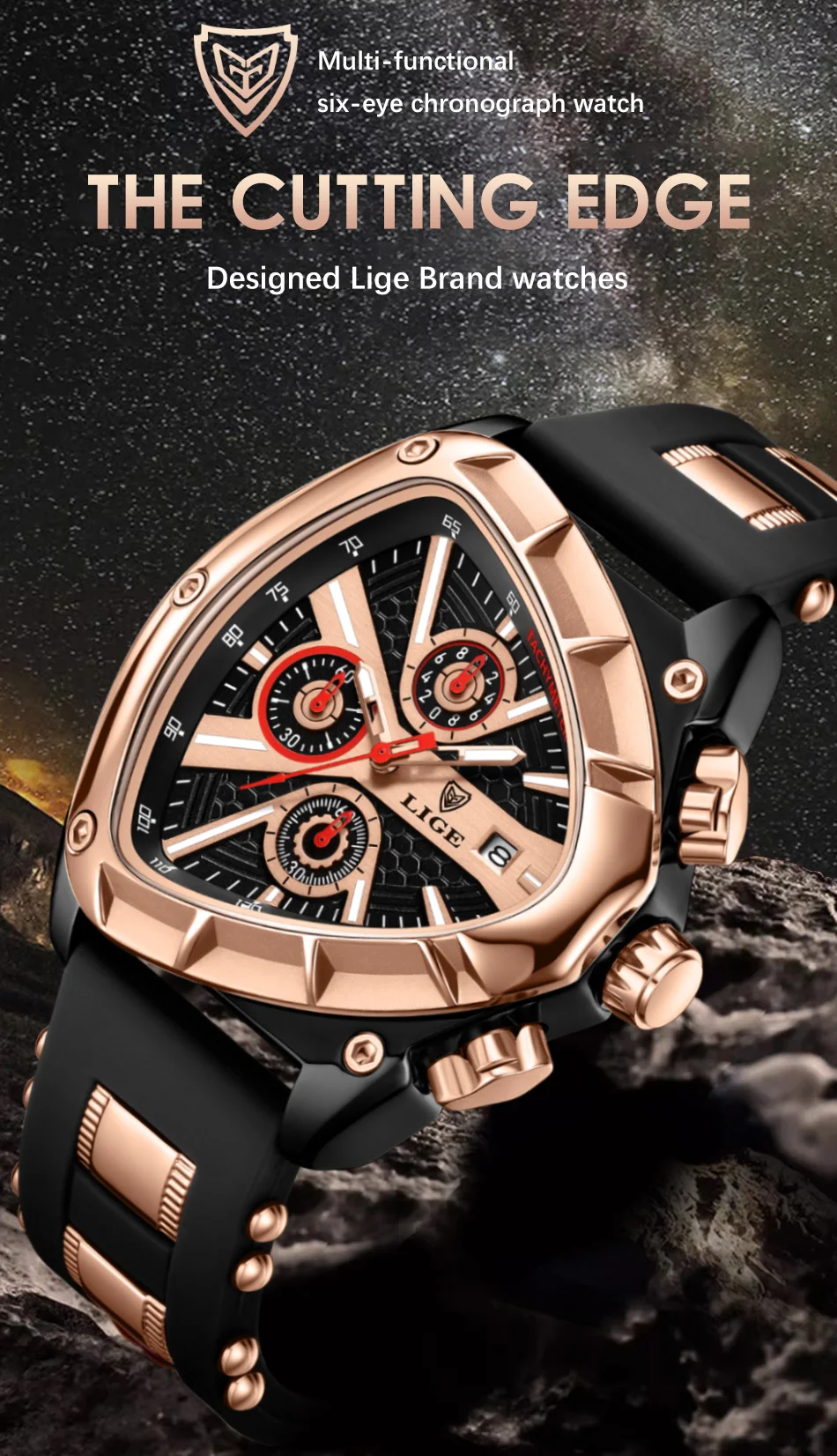 LIGE-Montre-bracelet militaire étanche pour homme, chronographe triangle, montres de sport de l'armée, horloge à quartz de luxe, mode