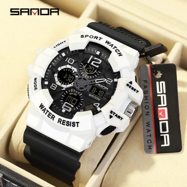 SANDA-Montre Militaire G-Style pour Homme, Montre-Bracelet Électronique Étanche, dehors, Choc Numérique, Marque, 2023 – Image 2