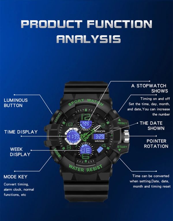 SANDA-Montre Militaire G-Style pour Homme, Montre-Bracelet Électronique Étanche, dehors, Choc Numérique, Marque, 2023 – Image 3