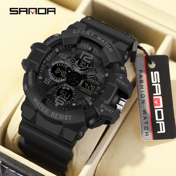 SANDA-Montre Militaire G-Style pour Homme, Montre-Bracelet Électronique Étanche, dehors, Choc Numérique, Marque, 2023