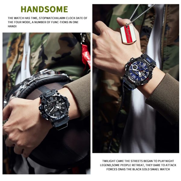 SMAEL-Montres militaires étanches à 50m pour hommes, montre de sport numérique, montre de l'armée, quartz numérique, heure des touristes, montres-bracelets LED, nouveau, 8072 – Image 5