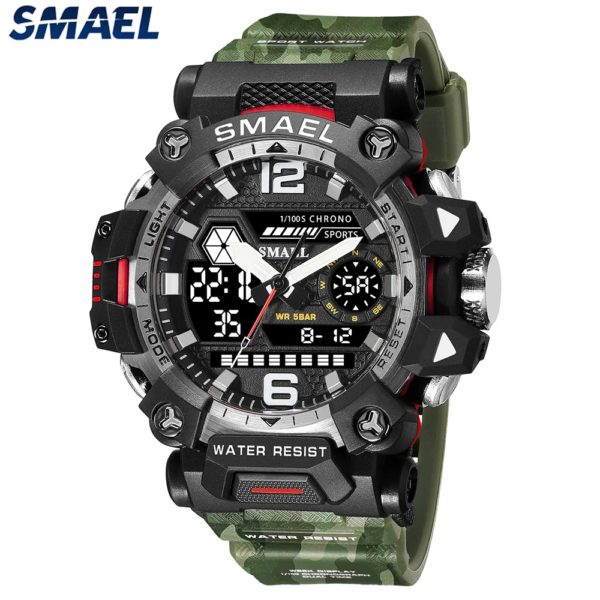 SMAEL-Montres militaires étanches à 50m pour hommes, montre de sport numérique, montre de l'armée, quartz numérique, heure des touristes, montres-bracelets LED, nouveau, 8072