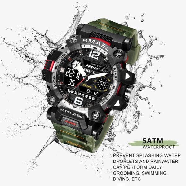 SMAEL-Montres militaires étanches à 50m pour hommes, montre de sport numérique, montre de l'armée, quartz numérique, heure des touristes, montres-bracelets LED, nouveau, 8072 – Image 2