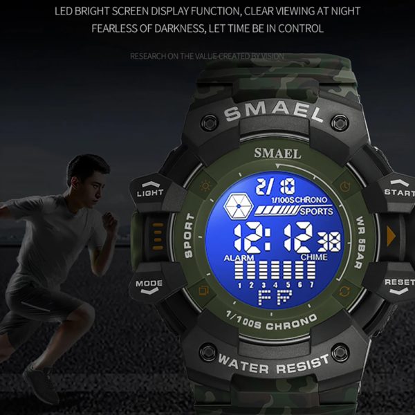 SMAEL-Montre numérique militaire à LED, montres-bracelets de sport étanches, chronomètre LED, montres de l'armée, horloge numérique Big Dail, alarme, 50m, 8050 – Image 4