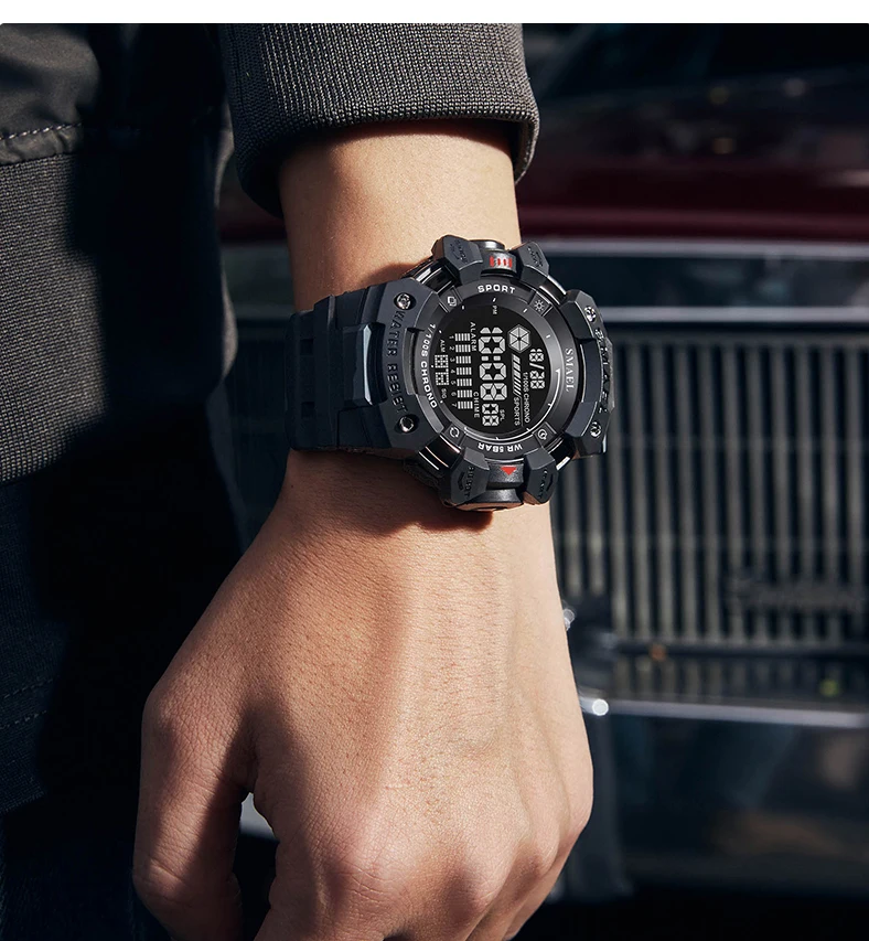 SMAEL-Montre numérique militaire à LED, montres-bracelets de sport étanches, chronomètre LED, montres de l'armée, horloge numérique Big Dail, alarme, 50m, 8050