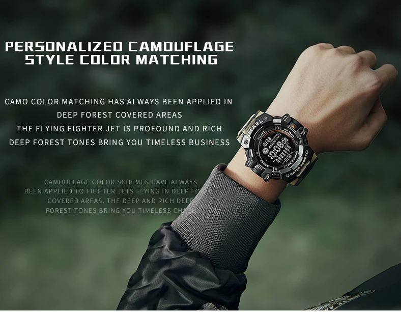 SMAEL-Montre numérique militaire à LED, montres-bracelets de sport étanches, chronomètre LED, montres de l'armée, horloge numérique Big Dail, alarme, 50m, 8050