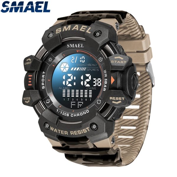 SMAEL-Montre numérique militaire à LED, montres-bracelets de sport étanches, chronomètre LED, montres de l'armée, horloge numérique Big Dail, alarme, 50m, 8050