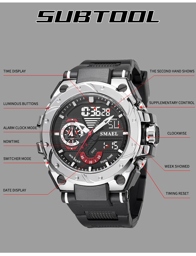 SMAEL – montre de sport pour hommes, montre-bracelet à Quartz, étanche, bleu militaire, affichage de la semaine, 8060