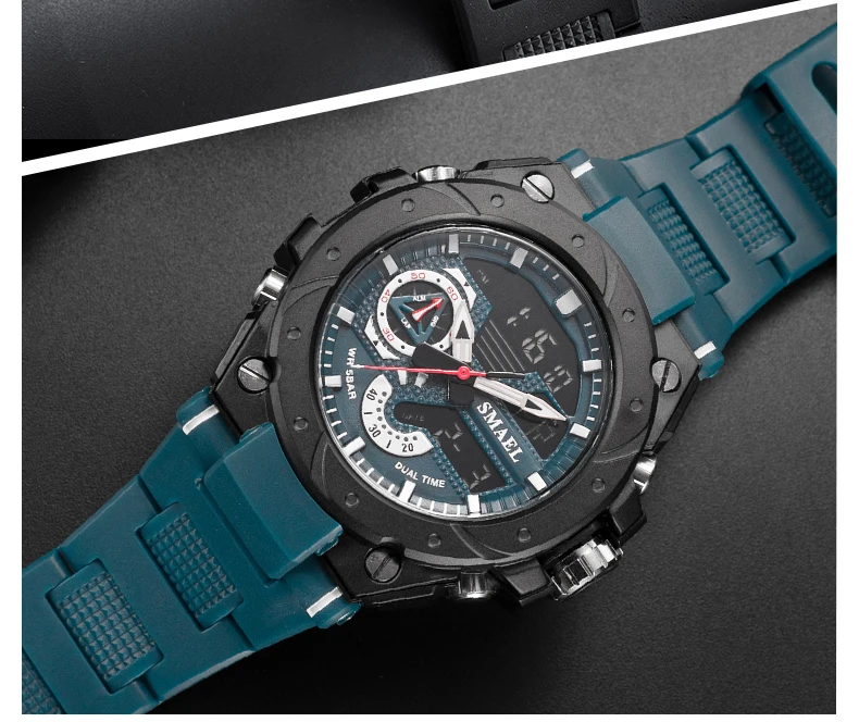 SMAEL – montre de sport pour hommes, montre-bracelet à Quartz, étanche, bleu militaire, affichage de la semaine, 8060