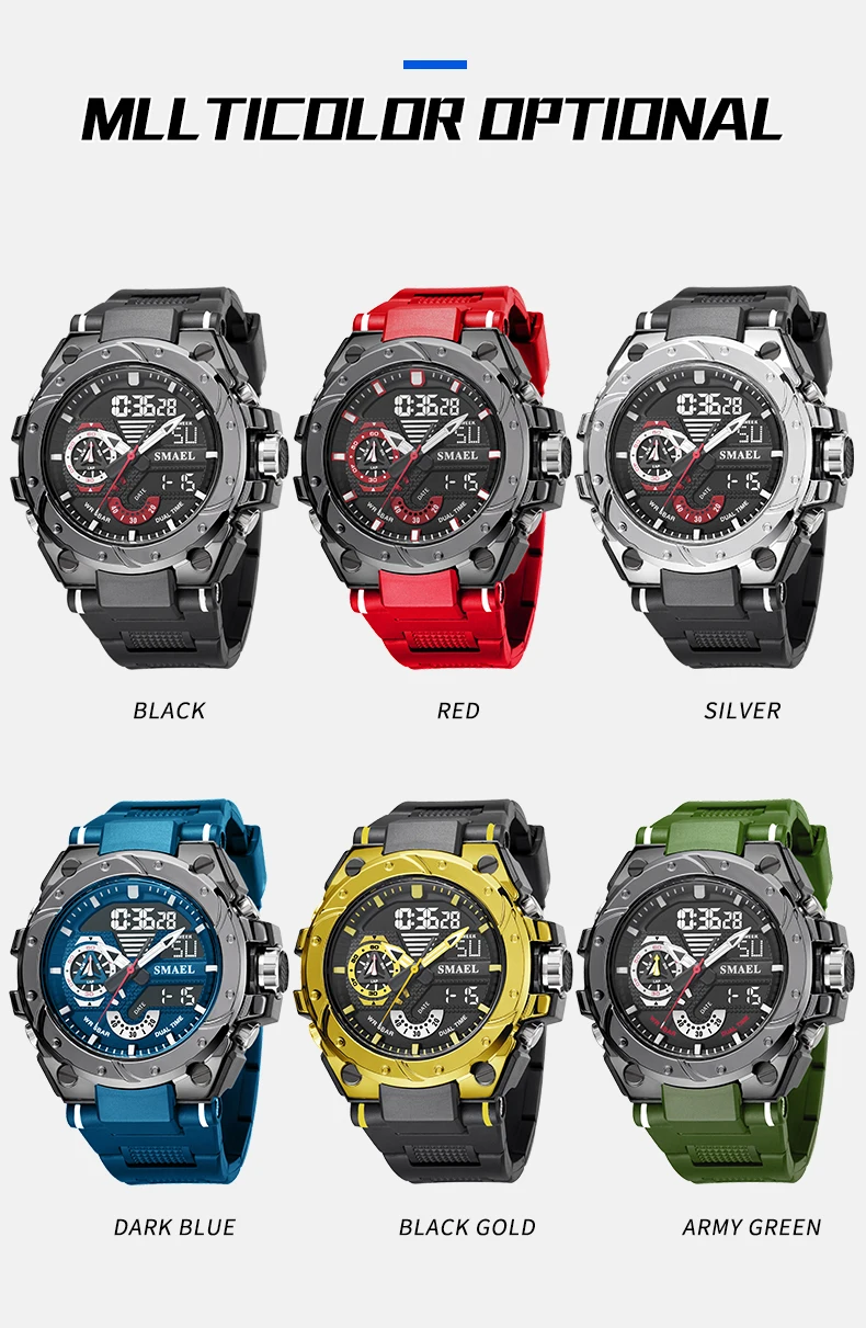 SMAEL – montre de sport pour hommes, montre-bracelet à Quartz, étanche, bleu militaire, affichage de la semaine, 8060