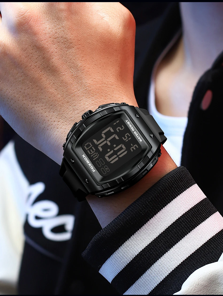 FOXBOX-Montre militaire CamSolomon pour homme, montre-bracelet de sport, numérique, étanche, LED, Shoous, date, semaine, armée, vert, silicone