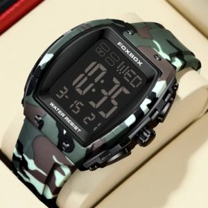 FOXBOX-Montre militaire CamSolomon pour homme, montre-bracelet de sport, numérique, étanche, LED, Shoous, date, semaine, armée, vert, silicone