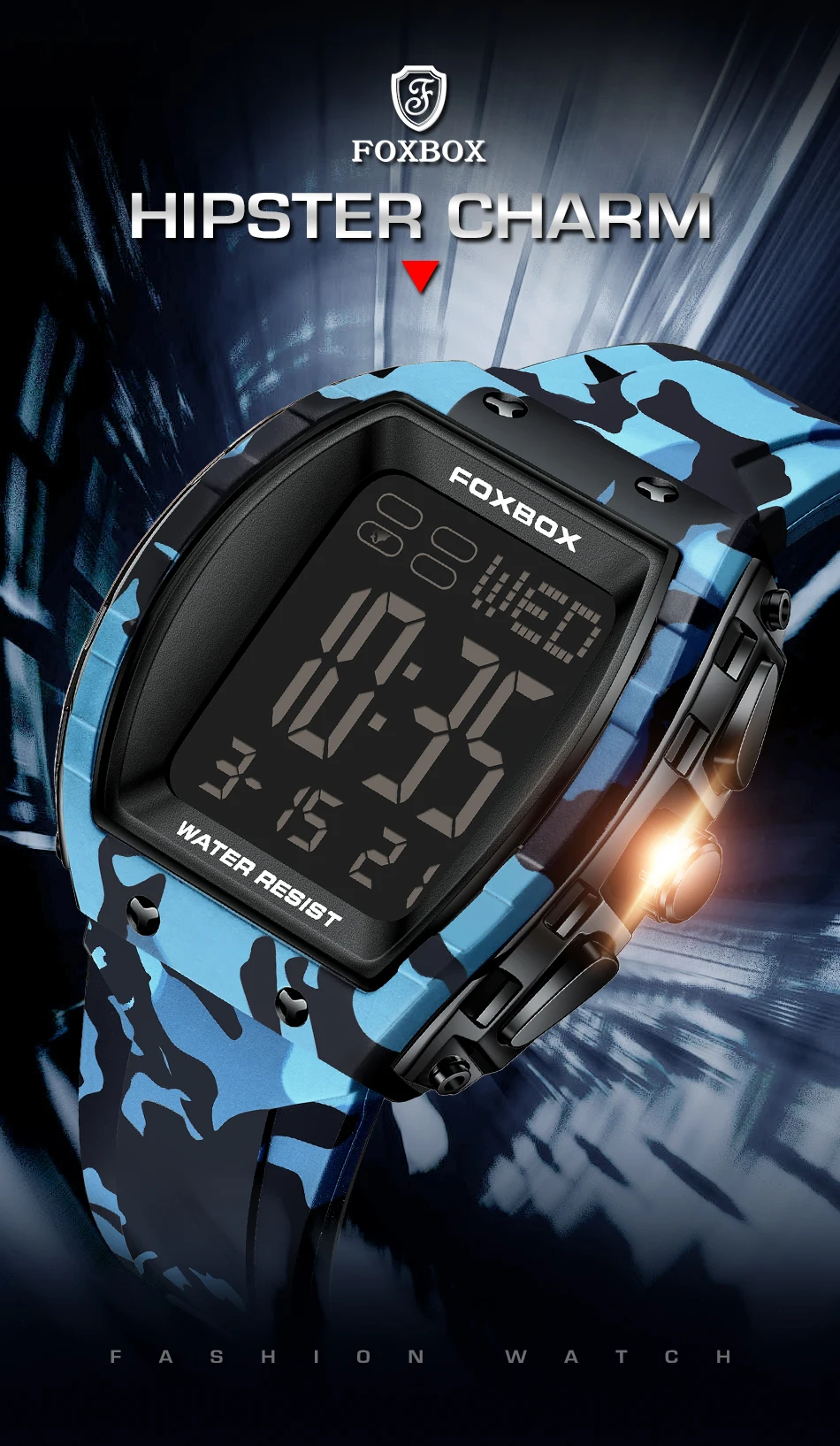 FOXBOX-Montre militaire CamSolomon pour homme, montre-bracelet de sport, numérique, étanche, LED, Shoous, date, semaine, armée, vert, silicone