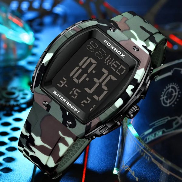 FOXBOX-Montre militaire CamSolomon pour homme, montre-bracelet de sport, numérique, étanche, LED, Shoous, date, semaine, armée, vert, silicone – Image 3