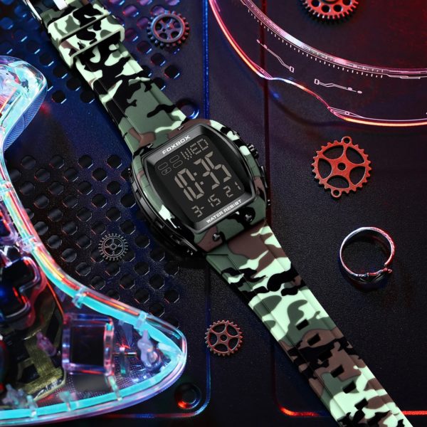 FOXBOX-Montre militaire CamSolomon pour homme, montre-bracelet de sport, numérique, étanche, LED, Shoous, date, semaine, armée, vert, silicone – Image 4