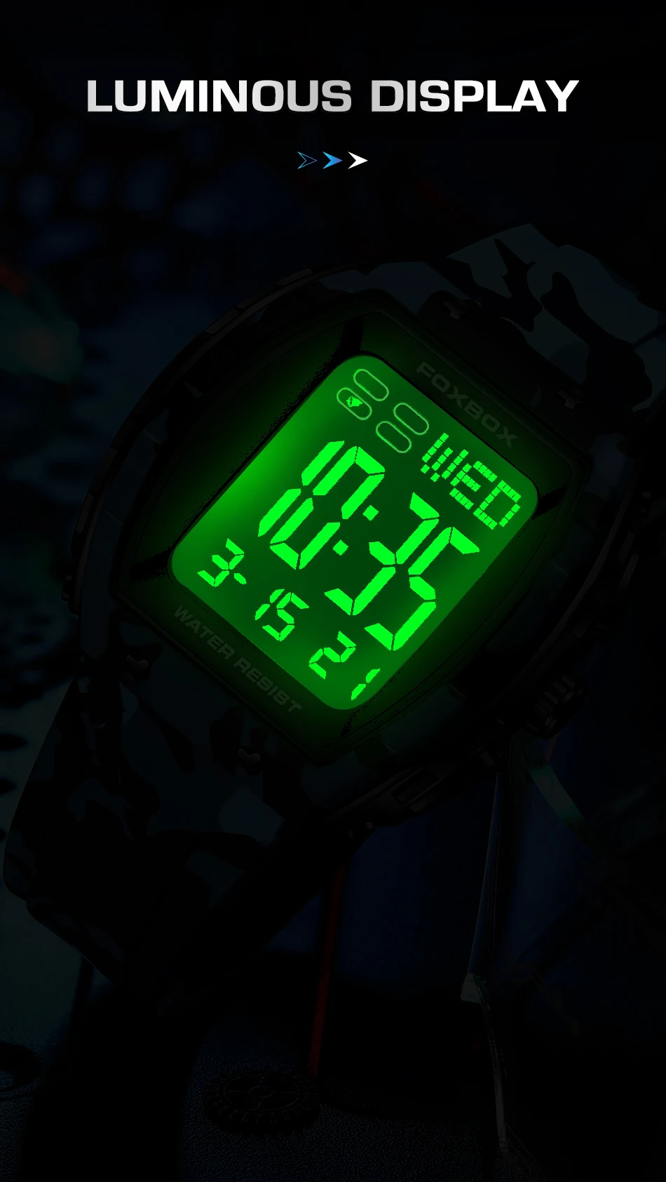 FOXBOX-Montre militaire CamSolomon pour homme, montre-bracelet de sport, numérique, étanche, LED, Shoous, date, semaine, armée, vert, silicone