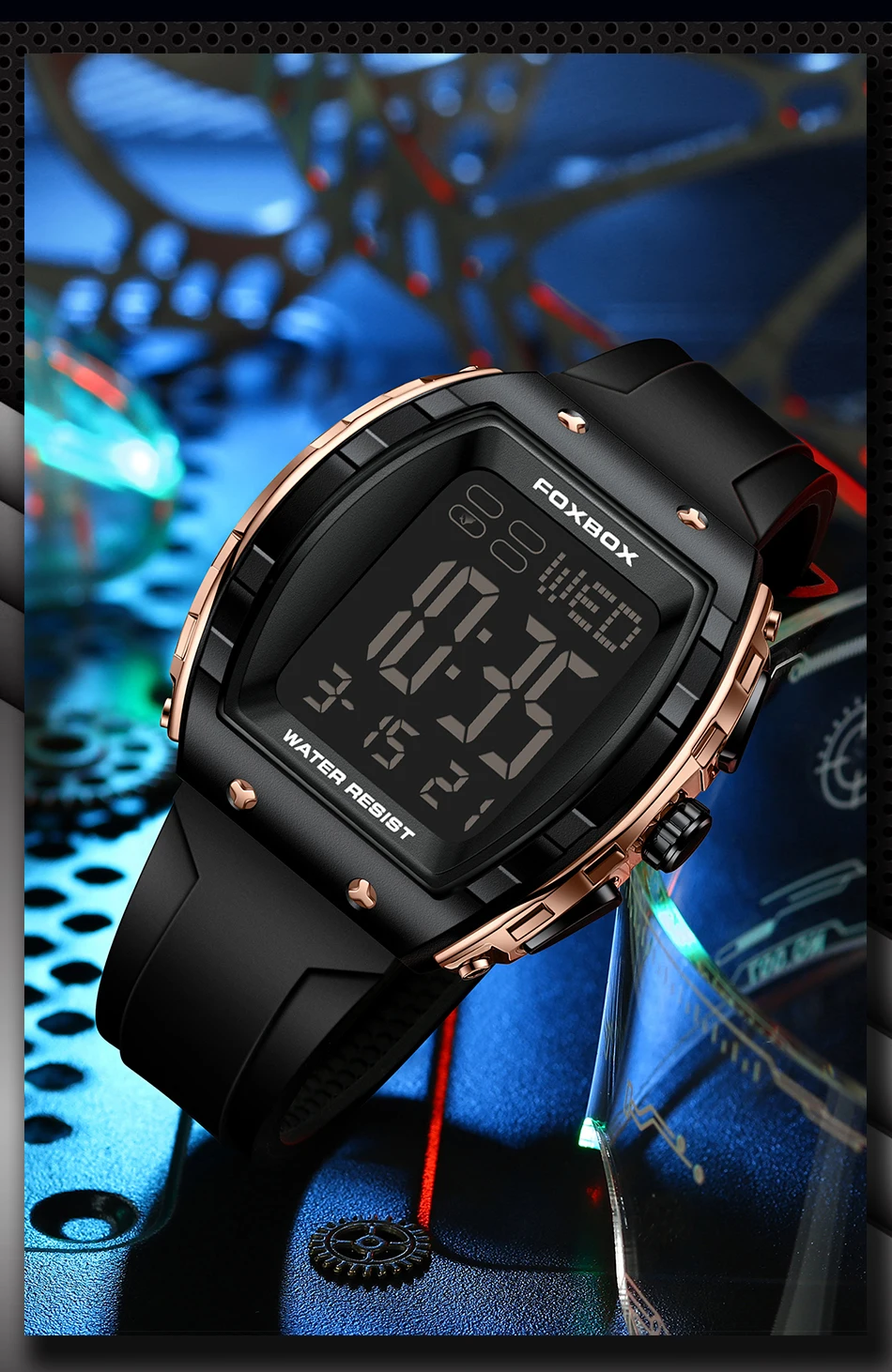 FOXBOX-Montre militaire CamSolomon pour homme, montre-bracelet de sport, numérique, étanche, LED, Shoous, date, semaine, armée, vert, silicone