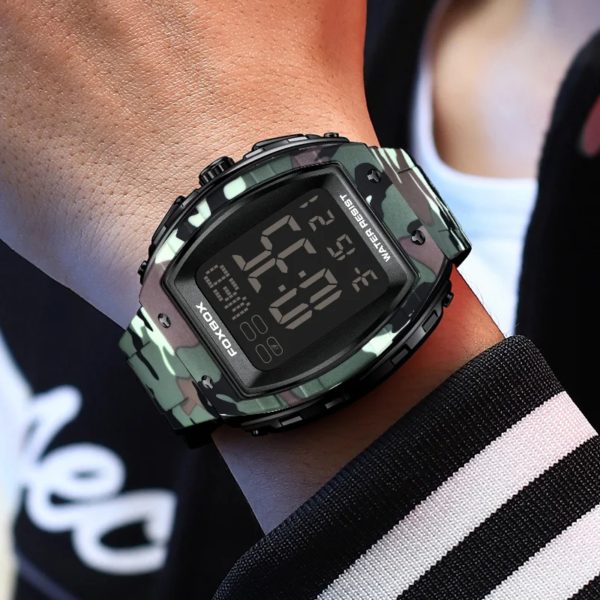 FOXBOX-Montre militaire CamSolomon pour homme, montre-bracelet de sport, numérique, étanche, LED, Shoous, date, semaine, armée, vert, silicone – Image 5