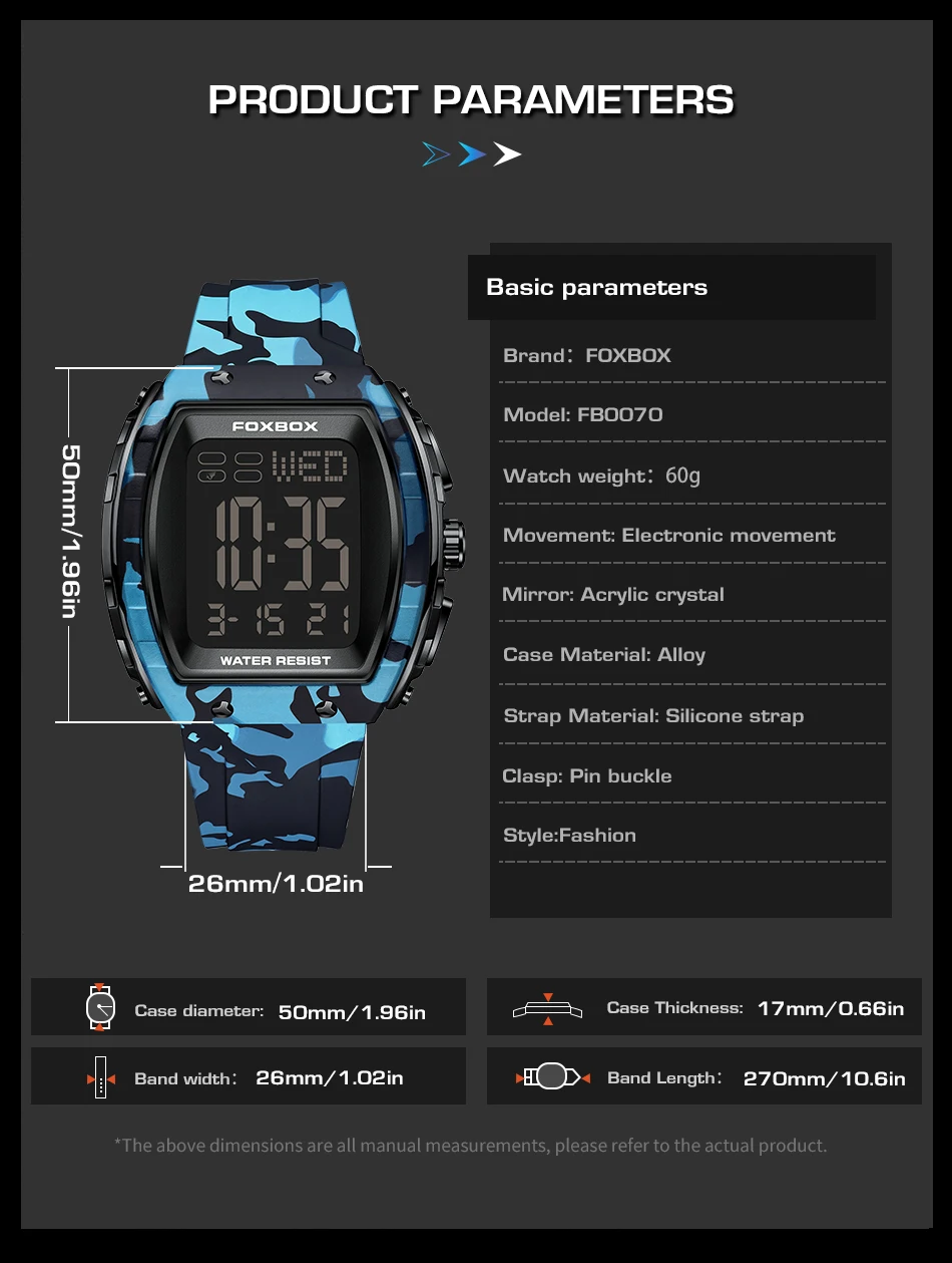 FOXBOX-Montre militaire CamSolomon pour homme, montre-bracelet de sport, numérique, étanche, LED, Shoous, date, semaine, armée, vert, silicone