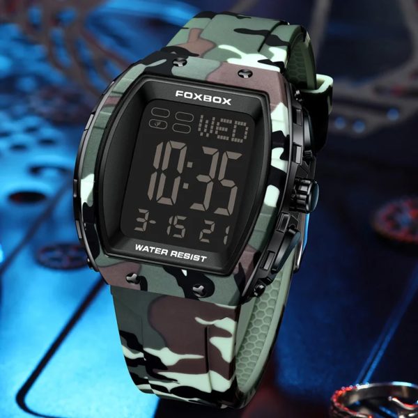 FOXBOX-Montre militaire CamSolomon pour homme, montre-bracelet de sport, numérique, étanche, LED, Shoous, date, semaine, armée, vert, silicone – Image 2