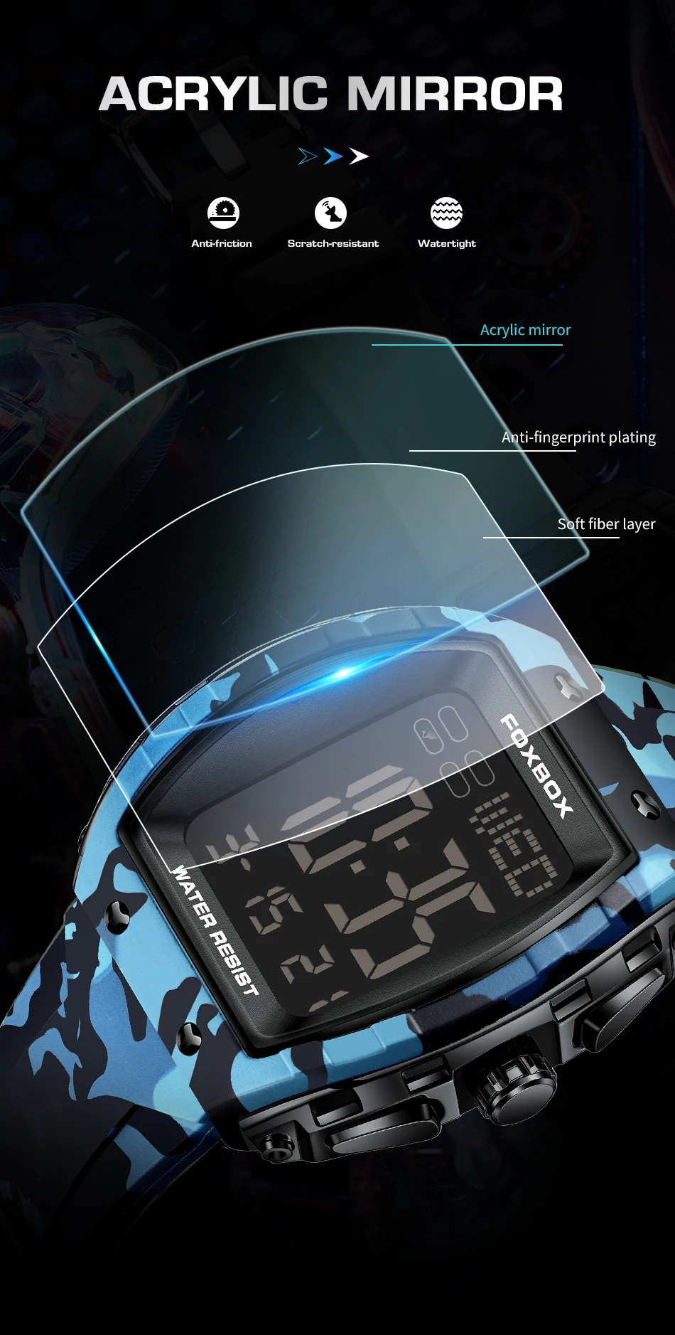 FOXBOX-Montre militaire CamSolomon pour homme, montre-bracelet de sport, numérique, étanche, LED, Shoous, date, semaine, armée, vert, silicone