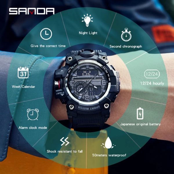 Montre-bracelet étanche, de style ew en atch 50 ports asymétriques uartz atch ou ale lectron igital ombre – Image 5