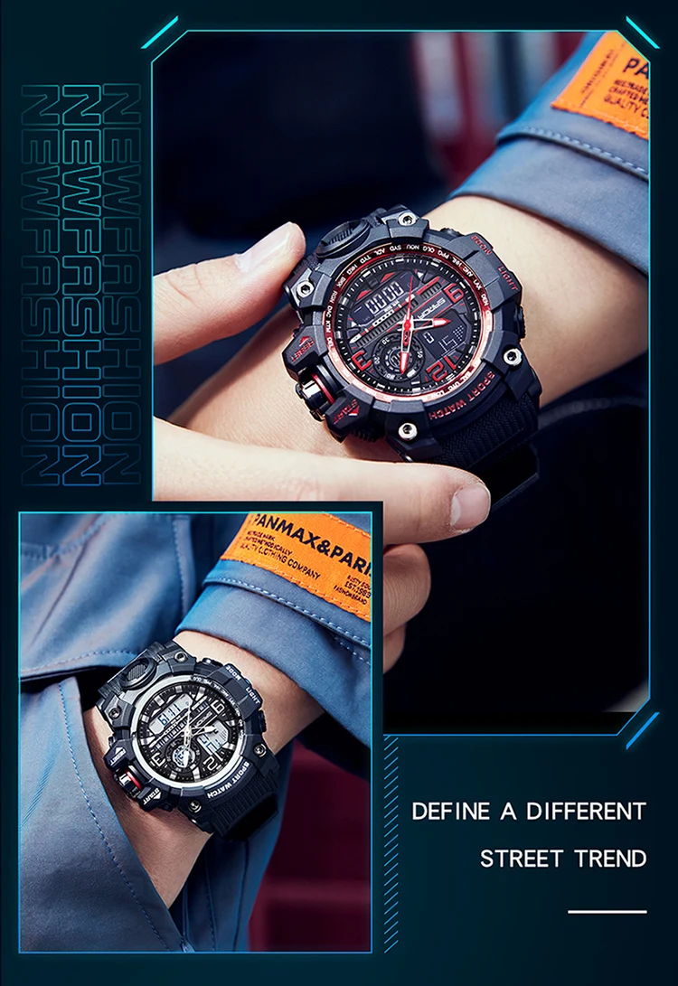 Montre-bracelet étanche, de style ew en atch 50 ports asymétriques uartz atch ou ale lectron igital ombre
