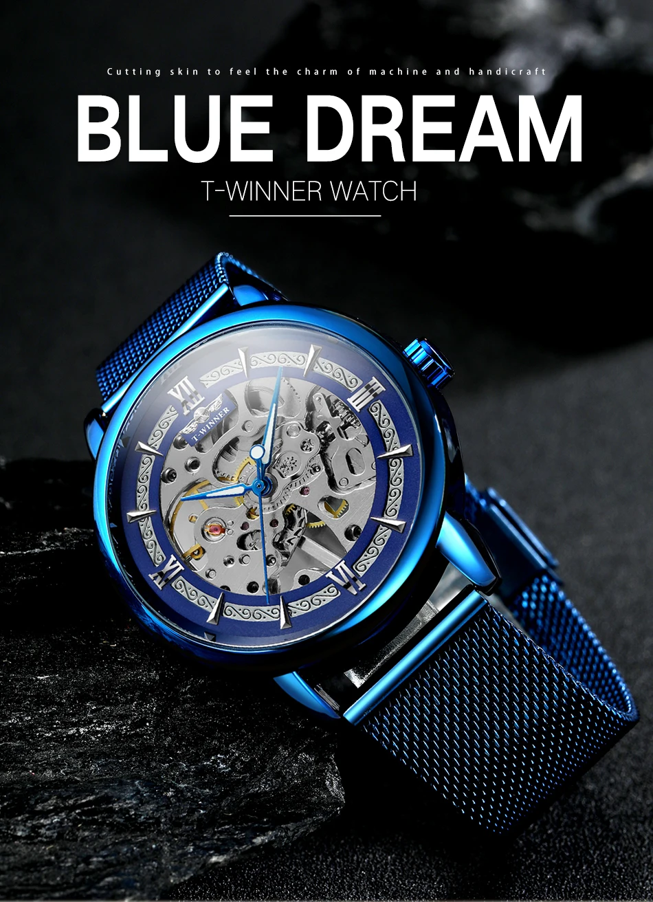 WINNER-Montres mécaniques manuelles pour hommes, modules transparents officiels, montre-bracelet vintage en bronze, horloge pour homme, bracelet en maille