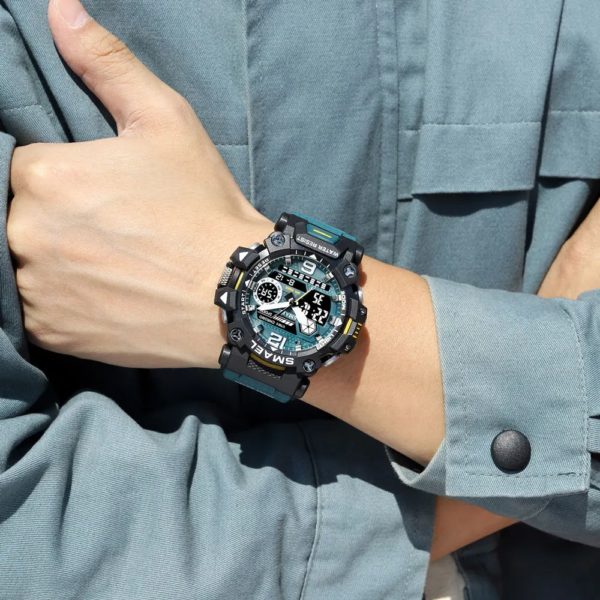 SMAEL – montre de sport étanche à double affichage pour homme, accessoire militaire, chronomètre, alarme, à Quartz, numérique, 8072 – Image 5