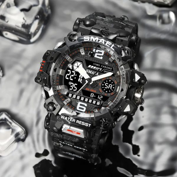 SMAEL – montre de sport étanche à double affichage pour homme, accessoire militaire, chronomètre, alarme, à Quartz, numérique, 8072 – Image 2