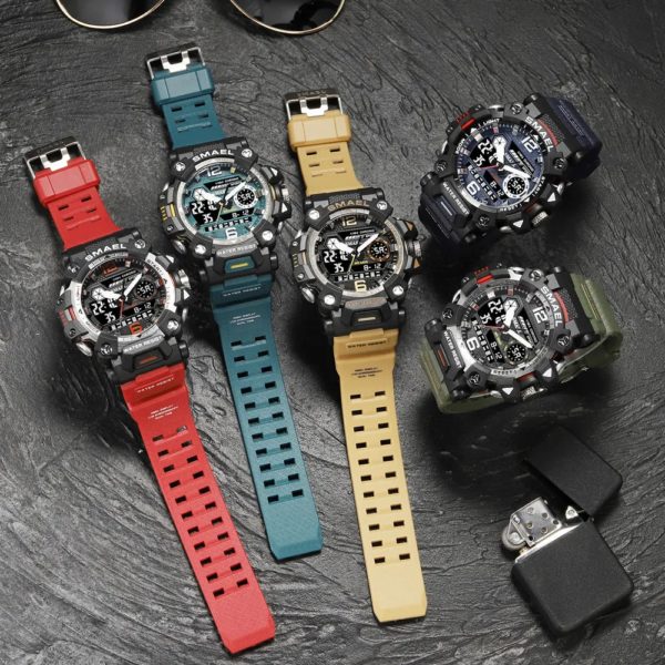 SMAEL – montre de sport étanche à double affichage pour homme, accessoire militaire, chronomètre, alarme, à Quartz, numérique, 8072 – Image 6