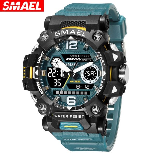 SMAEL – montre de sport étanche à double affichage pour homme, accessoire militaire, chronomètre, alarme, à Quartz, numérique, 8072