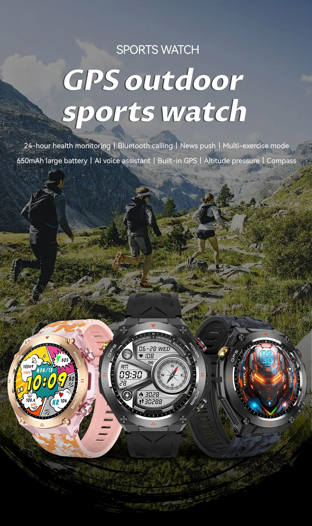 HUAWEI-Montre Connectée GPS pour l'Extérieur, Écran HD AMOLED 2024x412, Fréquence Cardiaque, Appel Bluetooth, Étanche IP68, Bracelet Intelligent pour Homme, Nouveauté 412