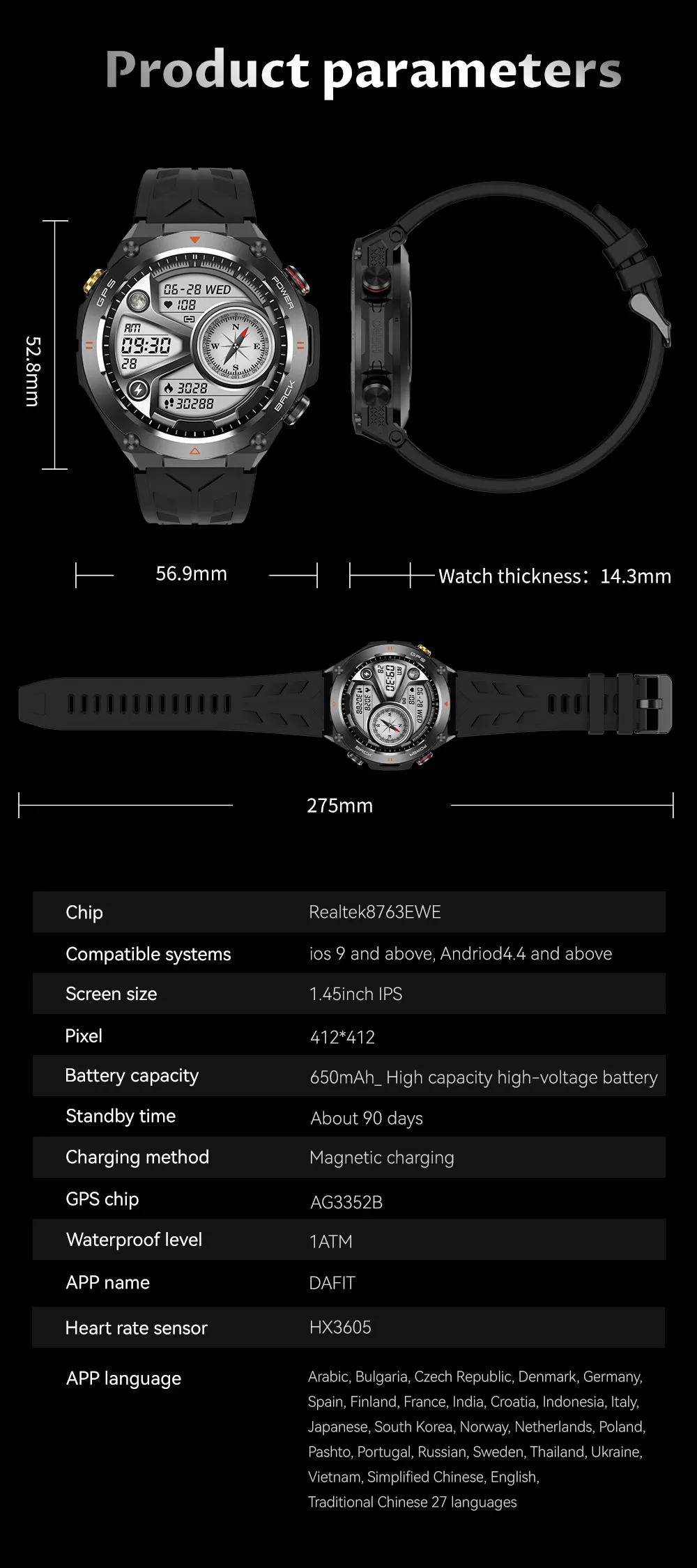 HUAWEI-Montre Connectée GPS pour l'Extérieur, Écran HD AMOLED 2024x412, Fréquence Cardiaque, Appel Bluetooth, Étanche IP68, Bracelet Intelligent pour Homme, Nouveauté 412