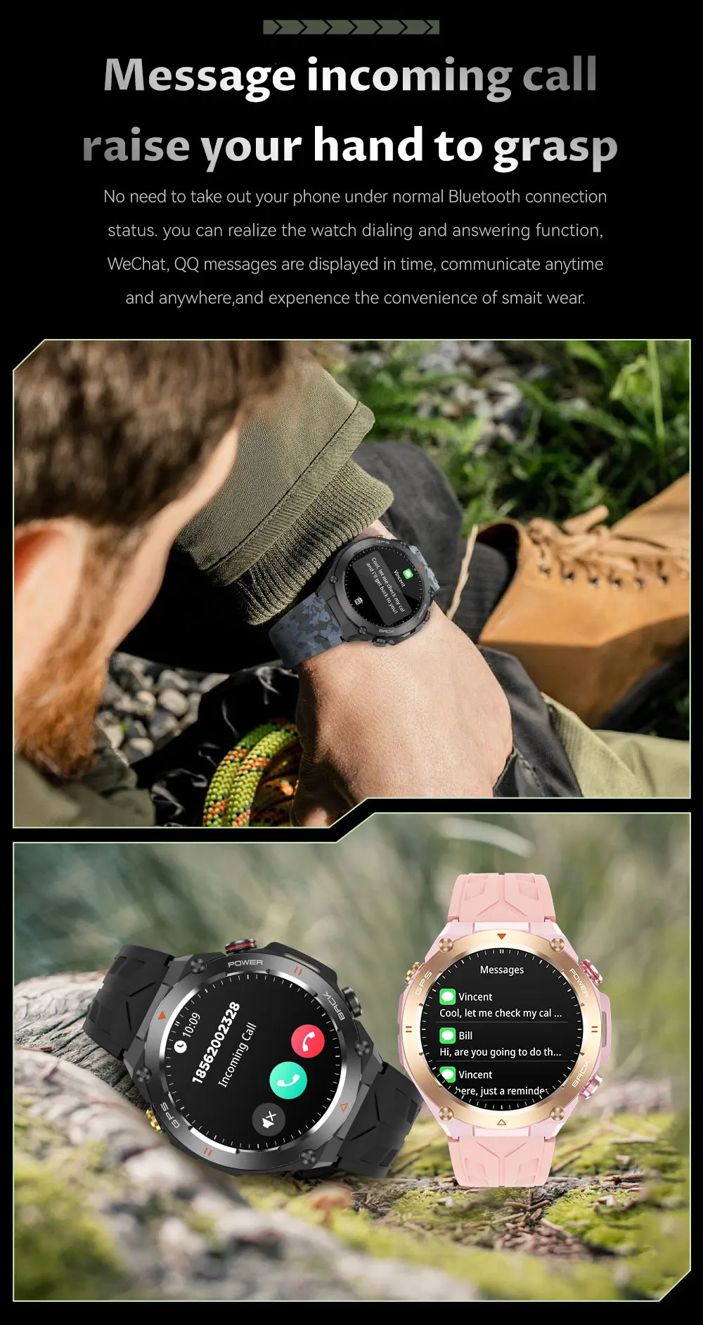 HUAWEI-Montre Connectée GPS pour l'Extérieur, Écran HD AMOLED 2024x412, Fréquence Cardiaque, Appel Bluetooth, Étanche IP68, Bracelet Intelligent pour Homme, Nouveauté 412