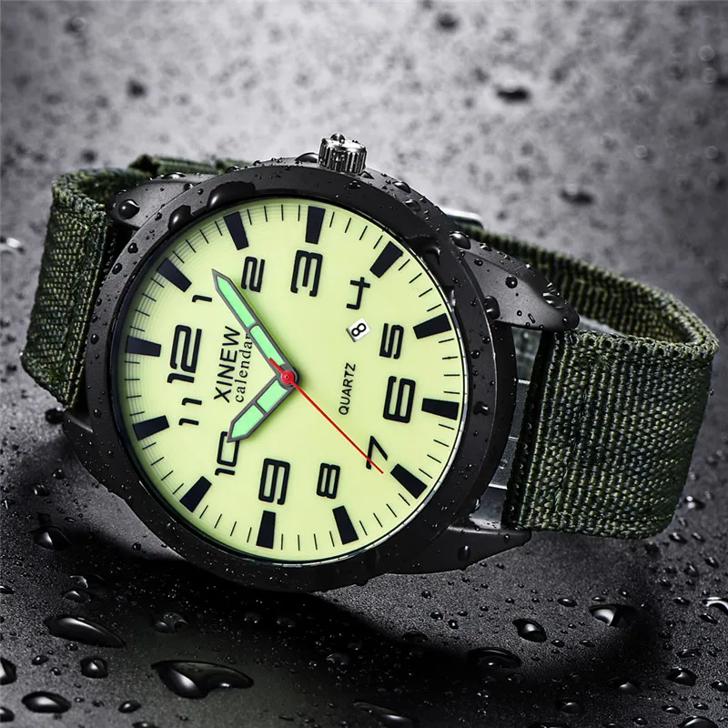 XINEW-Montre à Quartz en Nylon pour Homme, 1 Pièce/Lot, Authentique, Marque, Mode, Simple, Date, Armée, Erkek Barato Saat Reloj zones bre