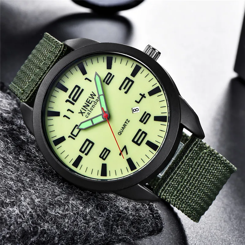 XINEW-Montre à Quartz en Nylon pour Homme, 1 Pièce/Lot, Authentique, Marque, Mode, Simple, Date, Armée, Erkek Barato Saat Reloj zones bre